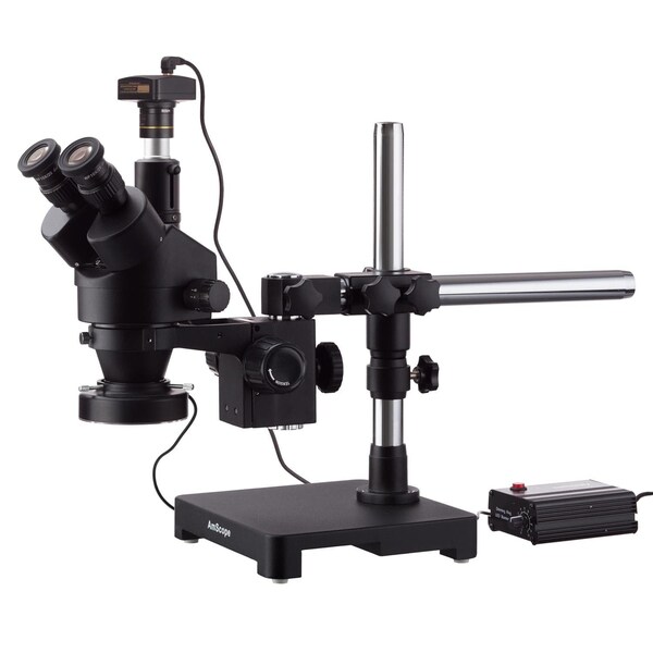 Amscope 7X-45X Trinocular Stereo Zoom Microscope on Single-Arm Boom Stand, 80-LED Light, 5MP USB 2 Camera SM-3T-80MB-5M-B - main